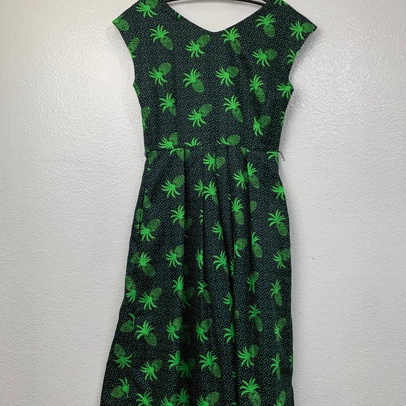 Anthropologie Karen Walker Tropical Orchard Green Pineapple Dress Size 0 - Picture 4 of 6